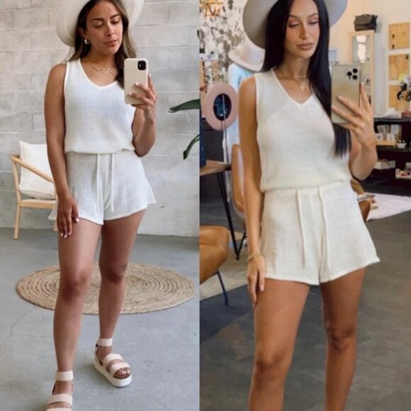 Lost In Lunar Amy Knit Tank Top Loungewear‎ Size Large White Cream Swing Shirt L - Picture 2 of 13